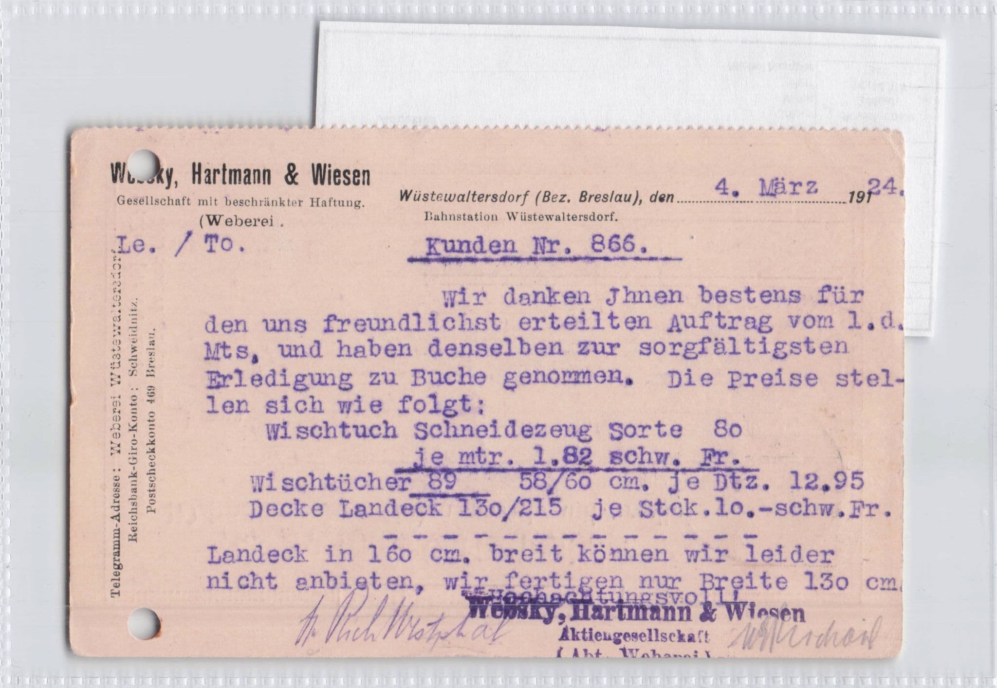 Walim Wustewaltersdorf Polish Textile Company German Old Postcard