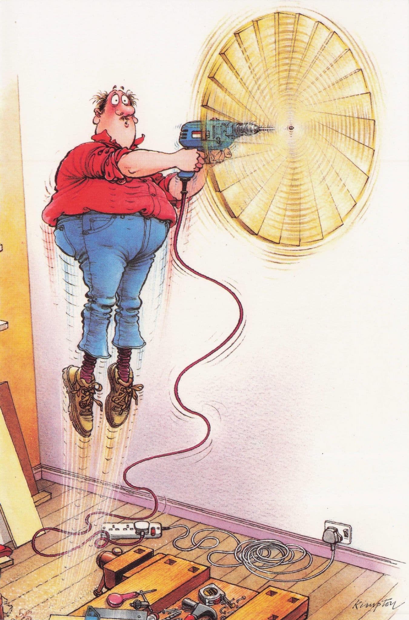 Wall Mounted DIY Penny Farthing Style Electric Fan Disaster Comic Postcard