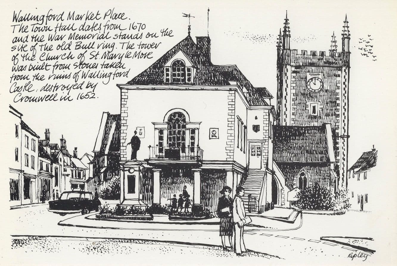 Wallingford Market Place Oxford War Memorial Sketch Postcard