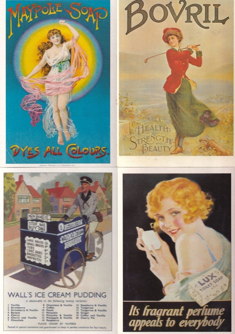 Walls Ice Cream Pudding Lux Maypole Soap Bovril Golf 4x Advertising Postcard s