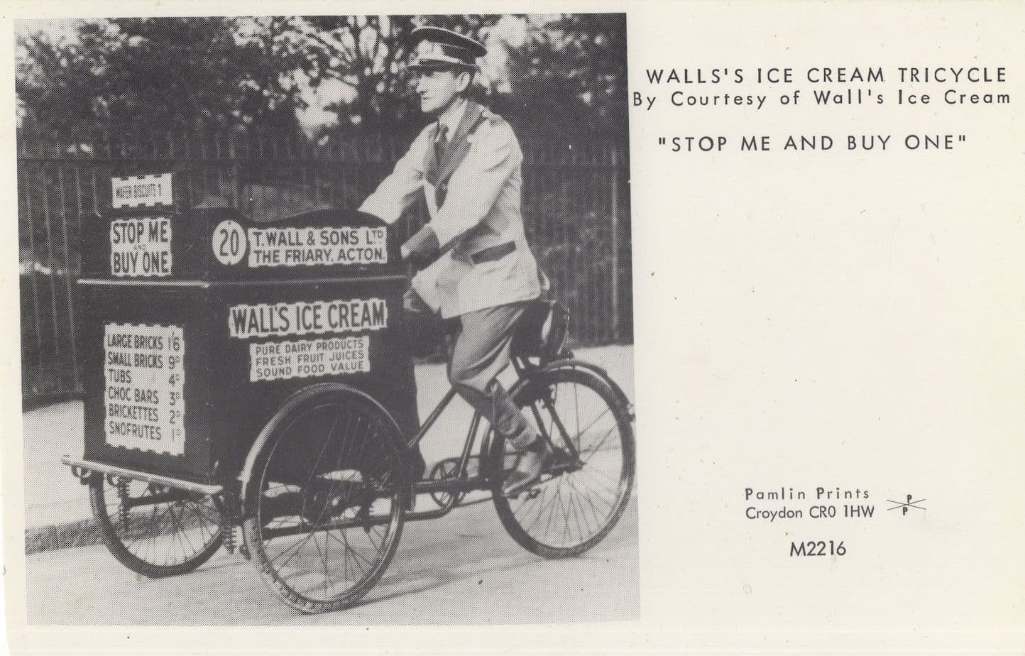 Walls Ice Cream Tricycle Vendor Advertising Bicycle Postcard