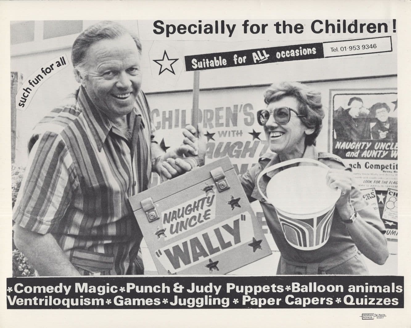 Wally The Naughty Clown Ventriloquist Punch & Judy 10x8 Vintage Photo