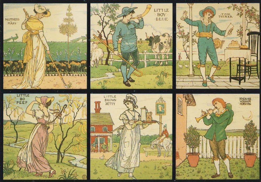 Walter Crane 6 Nursery Rhyme Victorian Tiles Yorkshire Museum Postcard