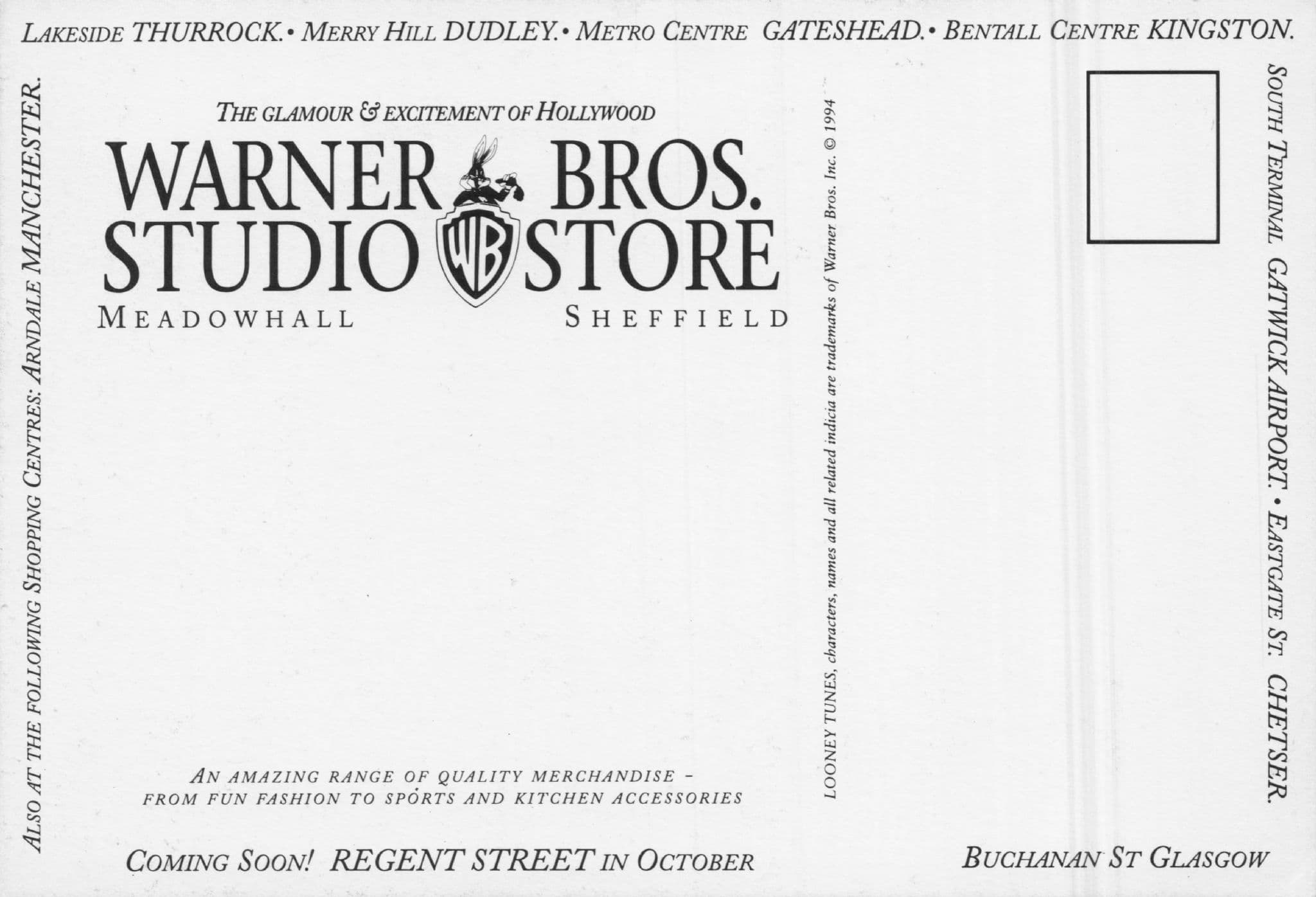 Warner Bros Studio Store Sheffield Opening Advertising Postcard