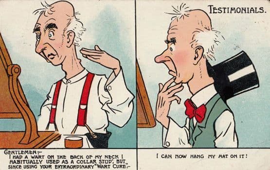Wart Cure With Top Bowler Hat Remedy Antique Comic Humour Postcard