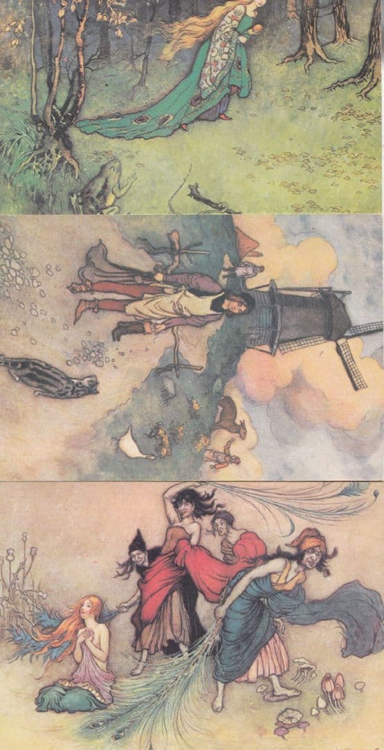 Warwick Goble 3x Fantasy Myth Frog Mythology Painting Postcard s