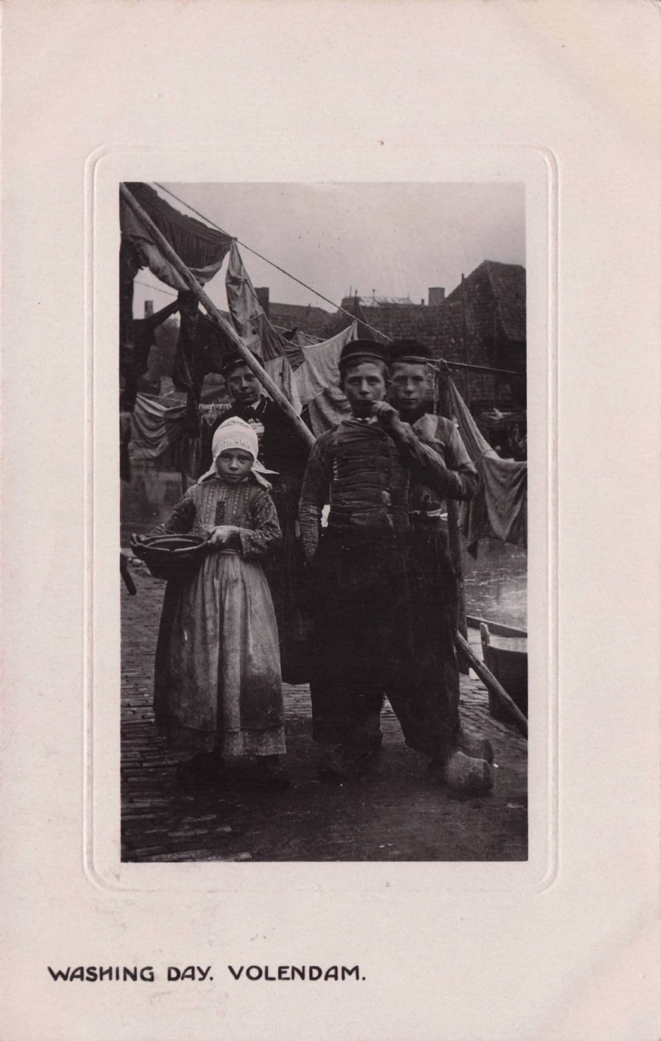 Washing Day Volendam Holland Real Photo Old Postcard