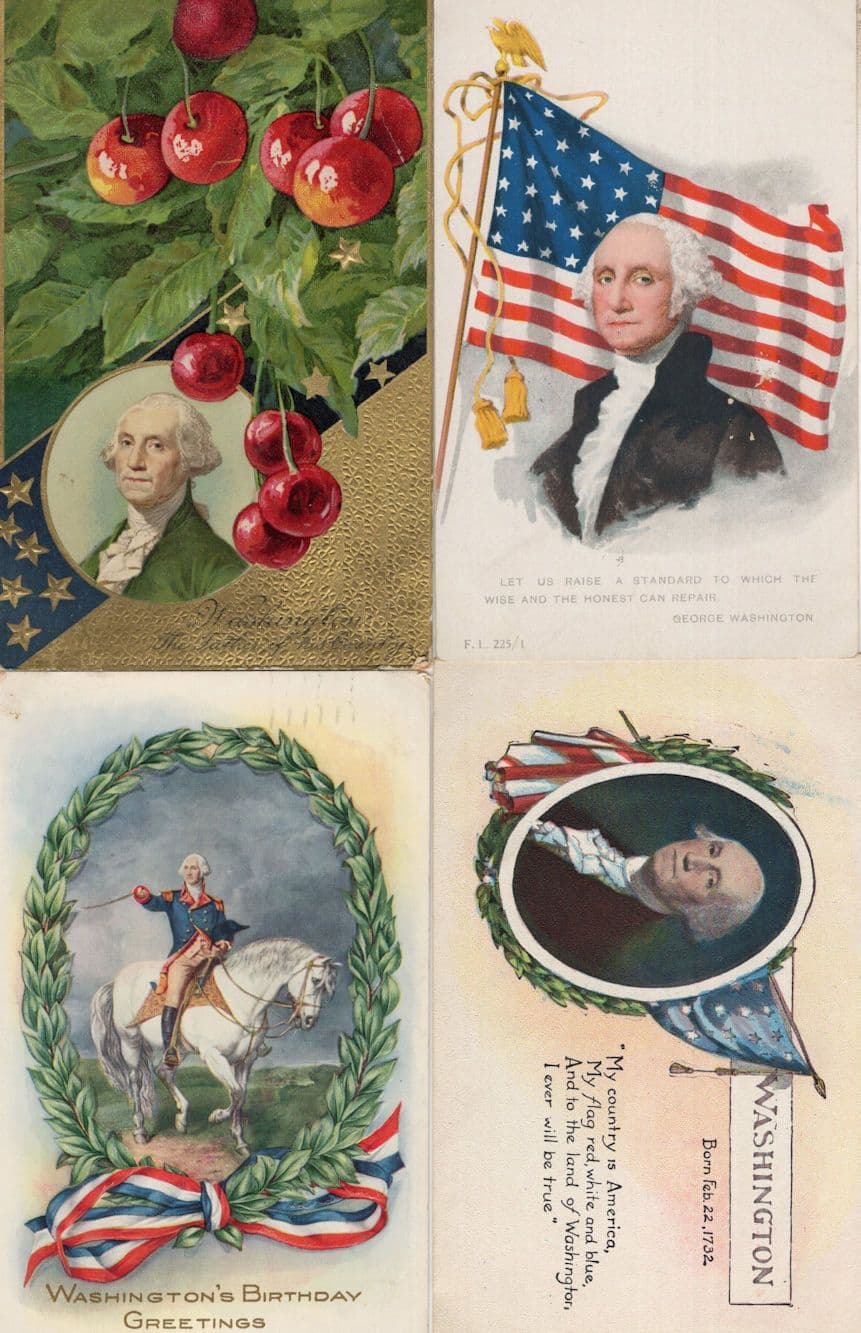 Washingtons Horse Fruit Birthday Greetings Flag USA 4x Old Postcard s