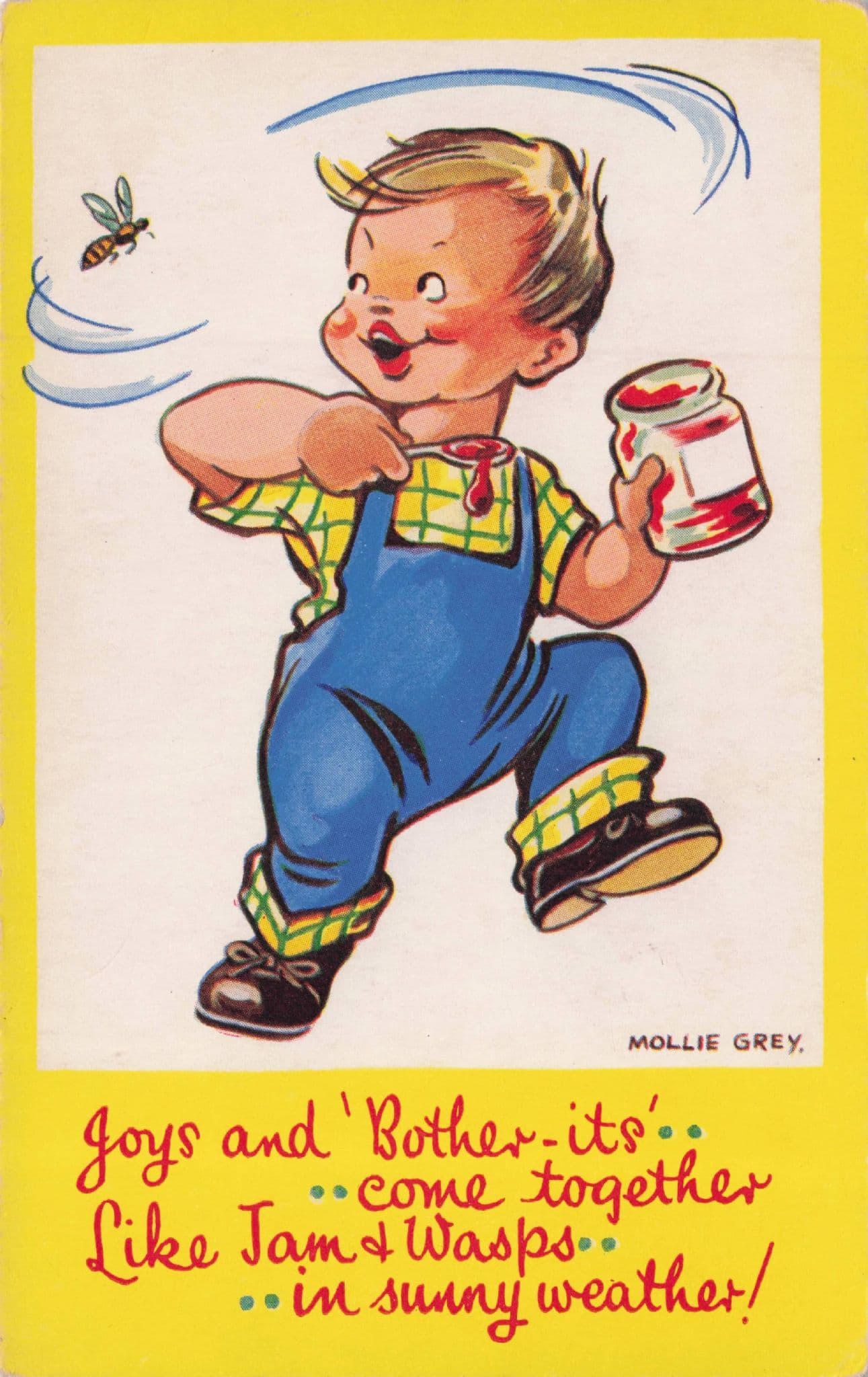 Wasp From Old Jam Jar Insect Mollie Grey Comic Postcard