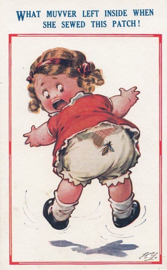 Wasp On Girls French Bloomers Knickers Sewing Patch Old Comic Humour Postcard