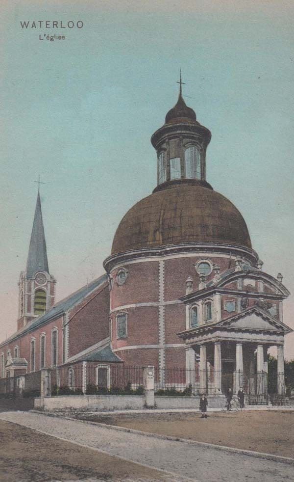 Waterloo Church Belgium D'Eglise Bike Bicycle Outside Antique Flemish Postcard