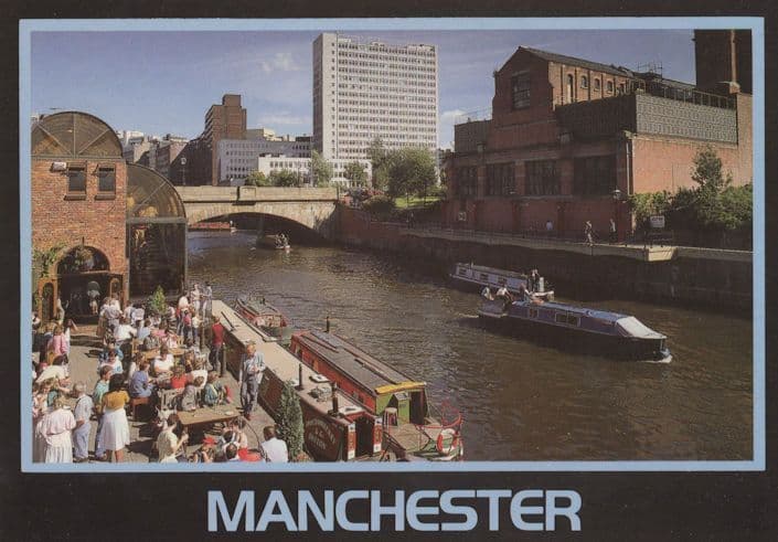 Waterside Pub Drinkers at River Irwell Manchester Postcard