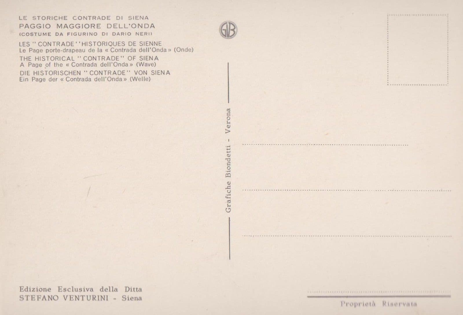 Wave Page Pantera Della Contrade of Siena Costume Fashion Italian Postcard