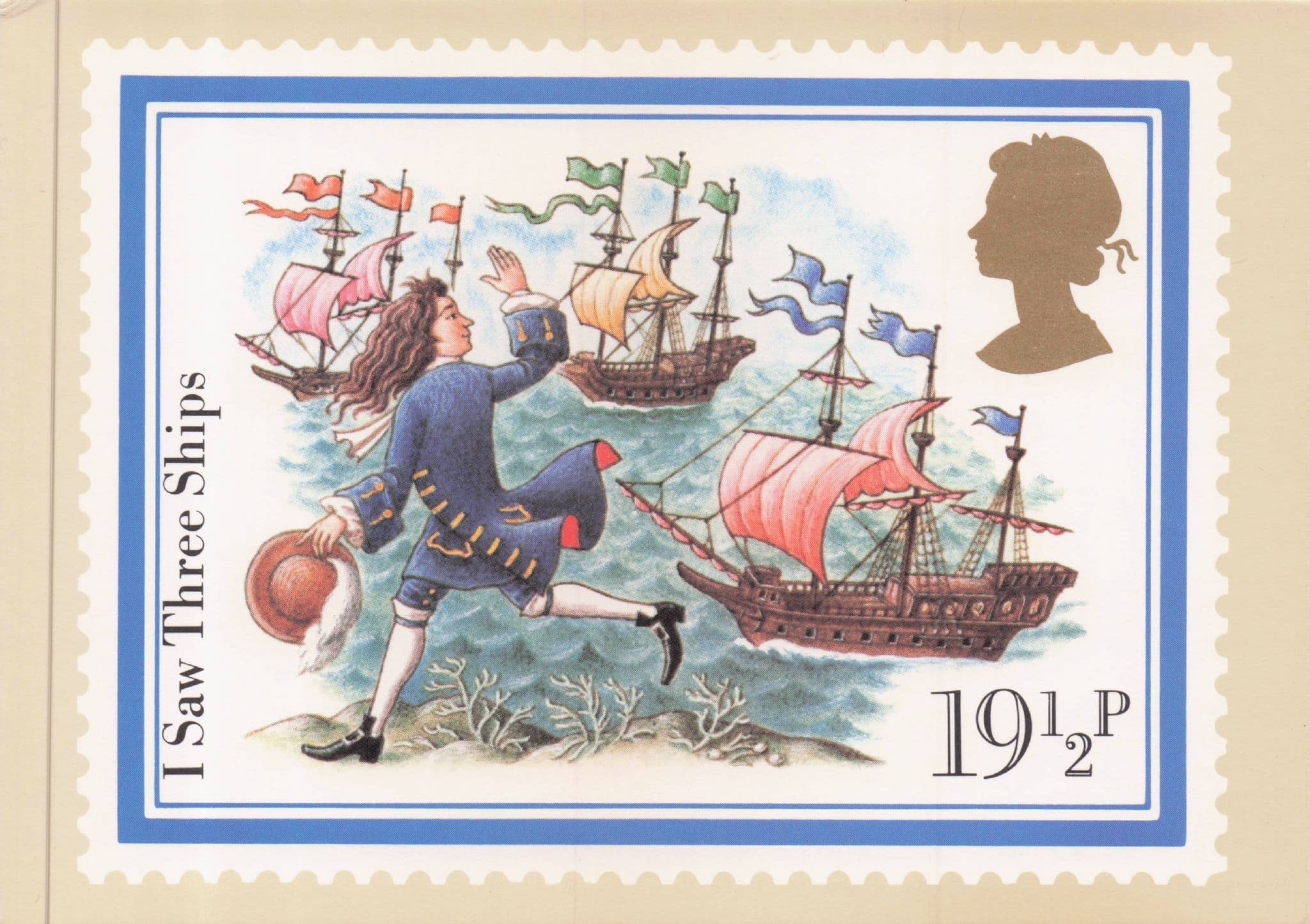 We Three Ships Xmas Christmas Carol First Day Cover Postcard
