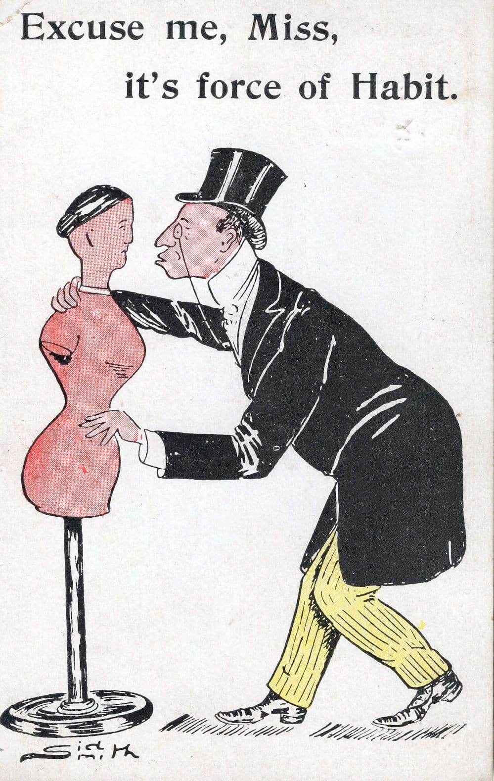 Weird Man Kissing Statue In Art Gallery Old Comic Postcard