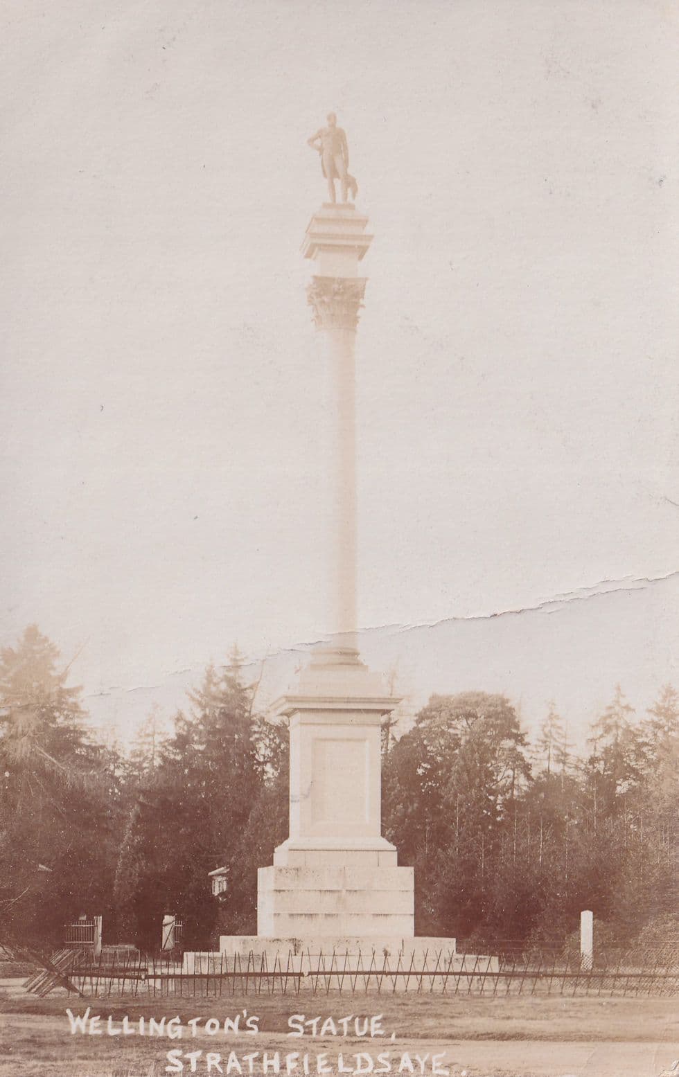 Wellingtons Statue Strathfieldsaye Creased Antique Postcard