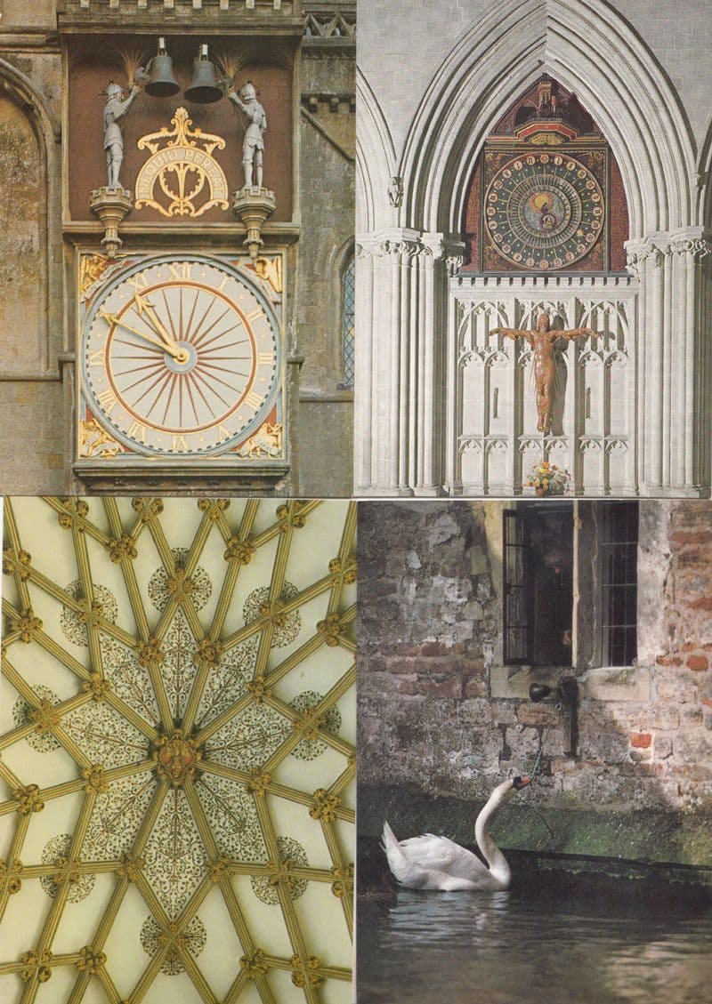 Wells Cathedral Somerset Clock Roof Boss Ducks 4x Postcard s
