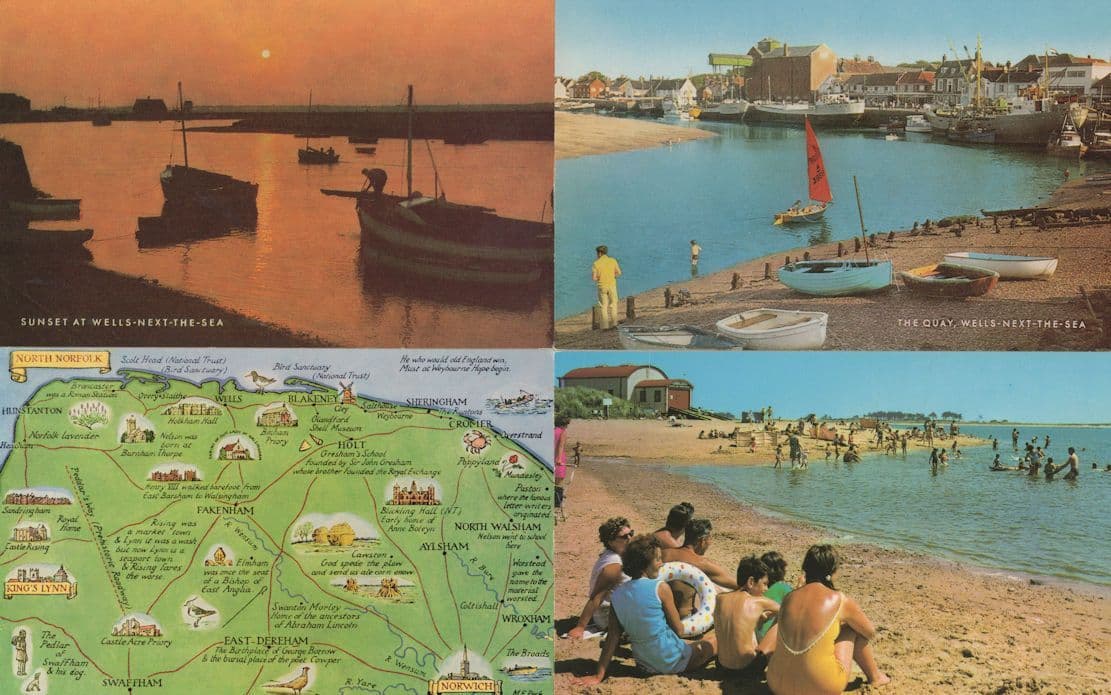 Wells Next To The Sea Norfolk Sunset Map 4x 1970s Postcard s