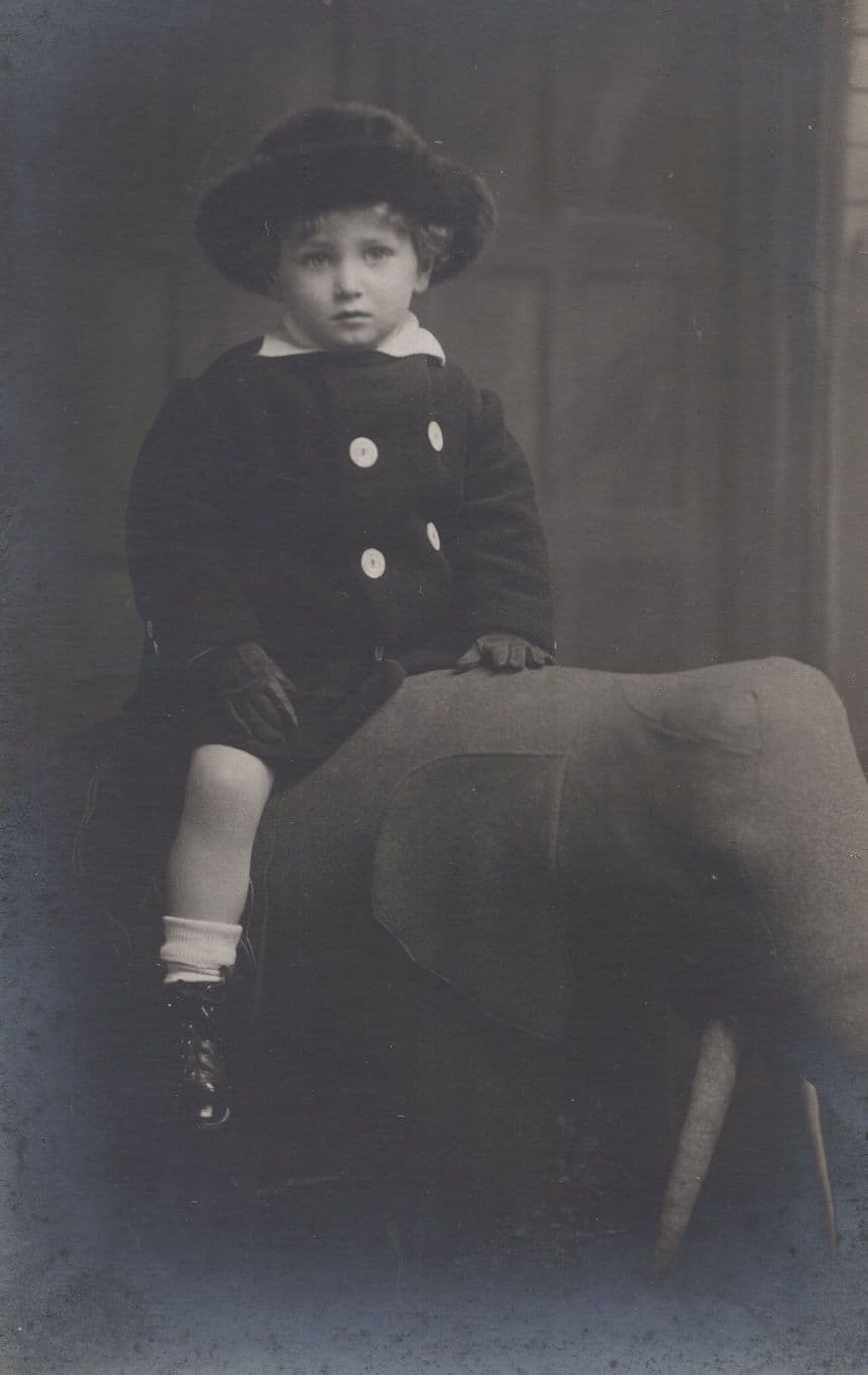 Welsh Child Boy On Animal Hobby Horse Taxidermy Old Wales Postcard