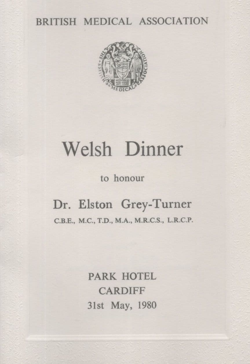 Welsh Dinner British Medical Association 1980 Cardiff Menu