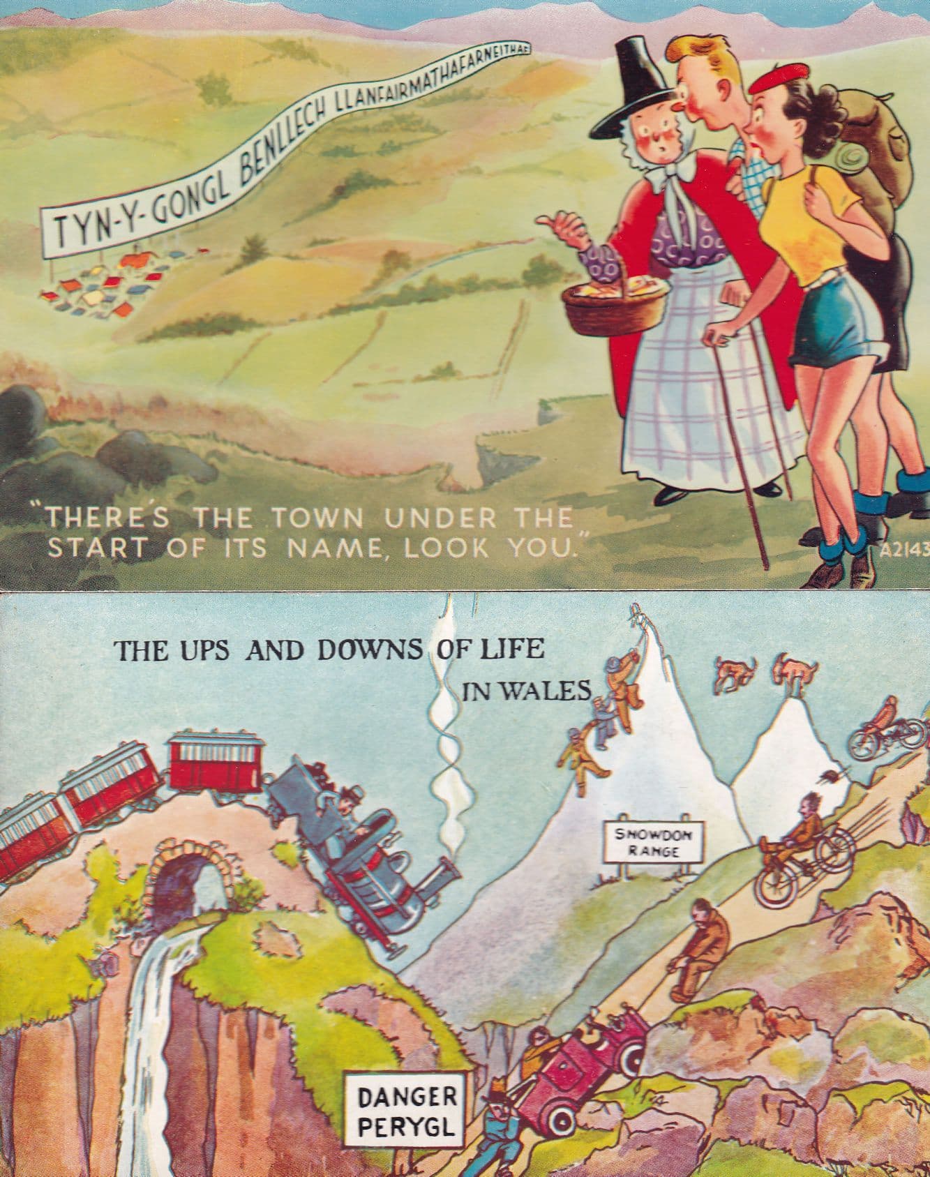 Welsh Wales Ups & Downs Of Life In Comic 2x Valentines Postcard s
