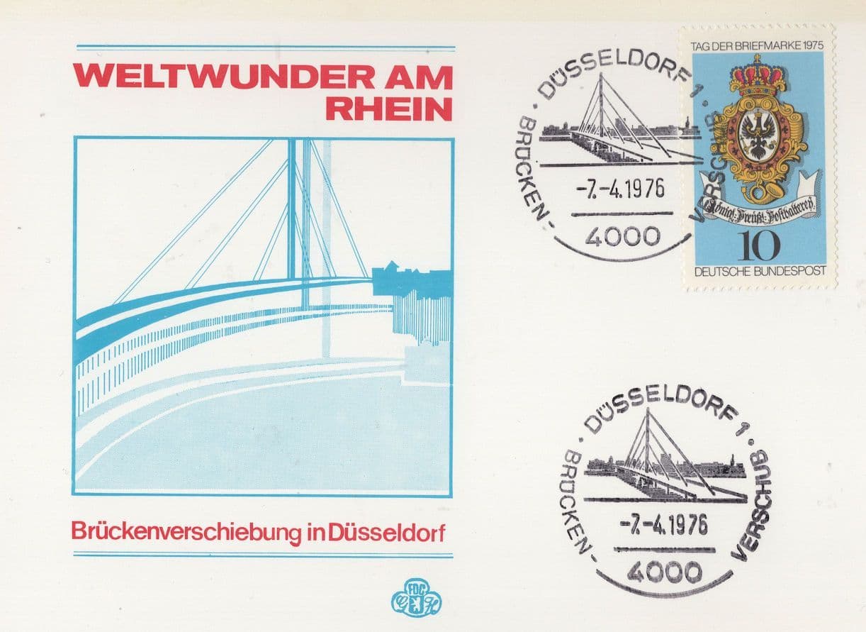 Weltwunder AM Dusseldorf Germany Bridge 1976 FDC Postcard