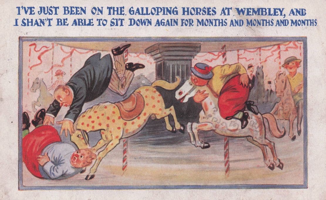 Wembley London Galloping Horses Disaster Old Comic Postcard