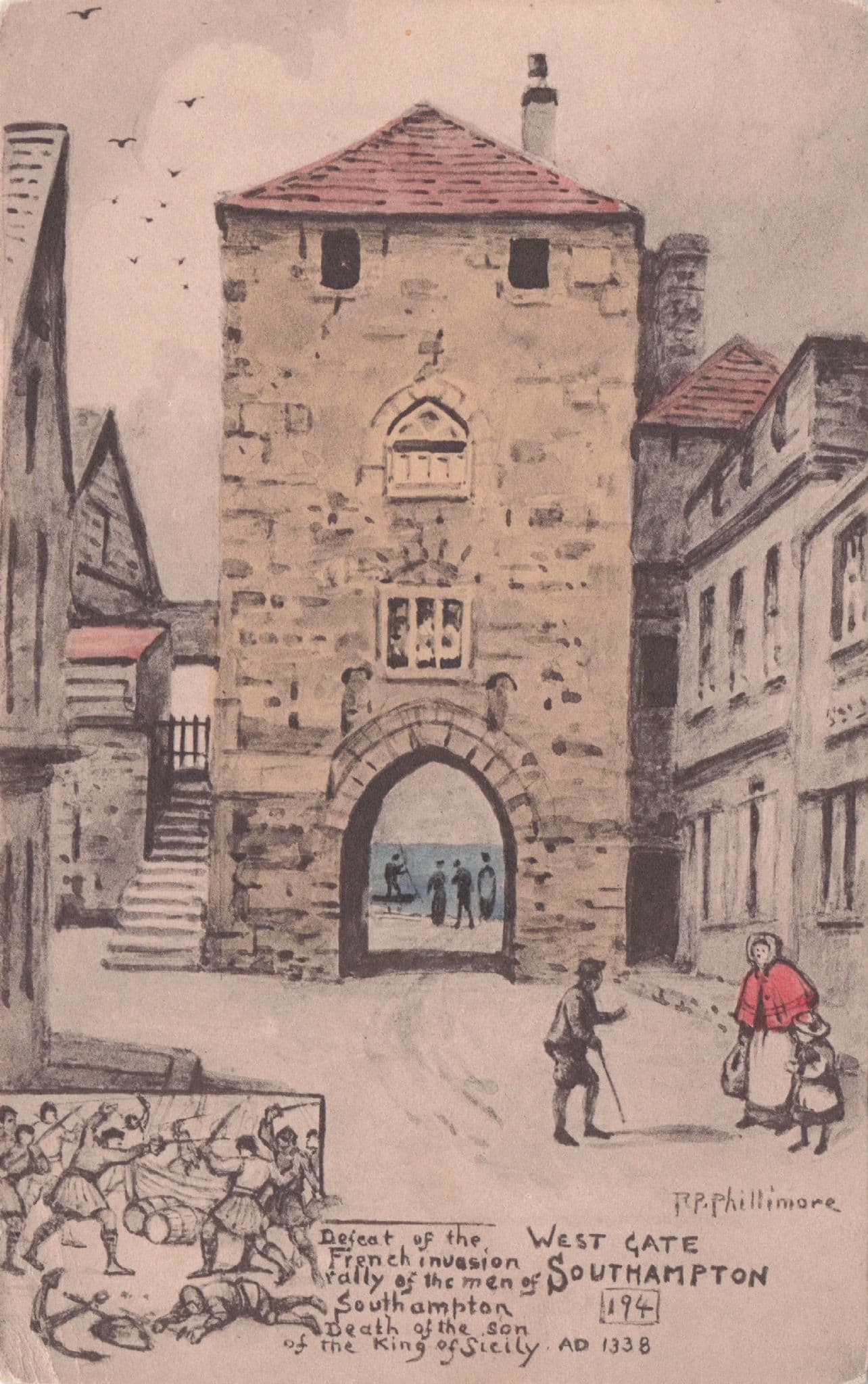 West Gate Southampton Army at French Invasion Phillimore Old Postcard