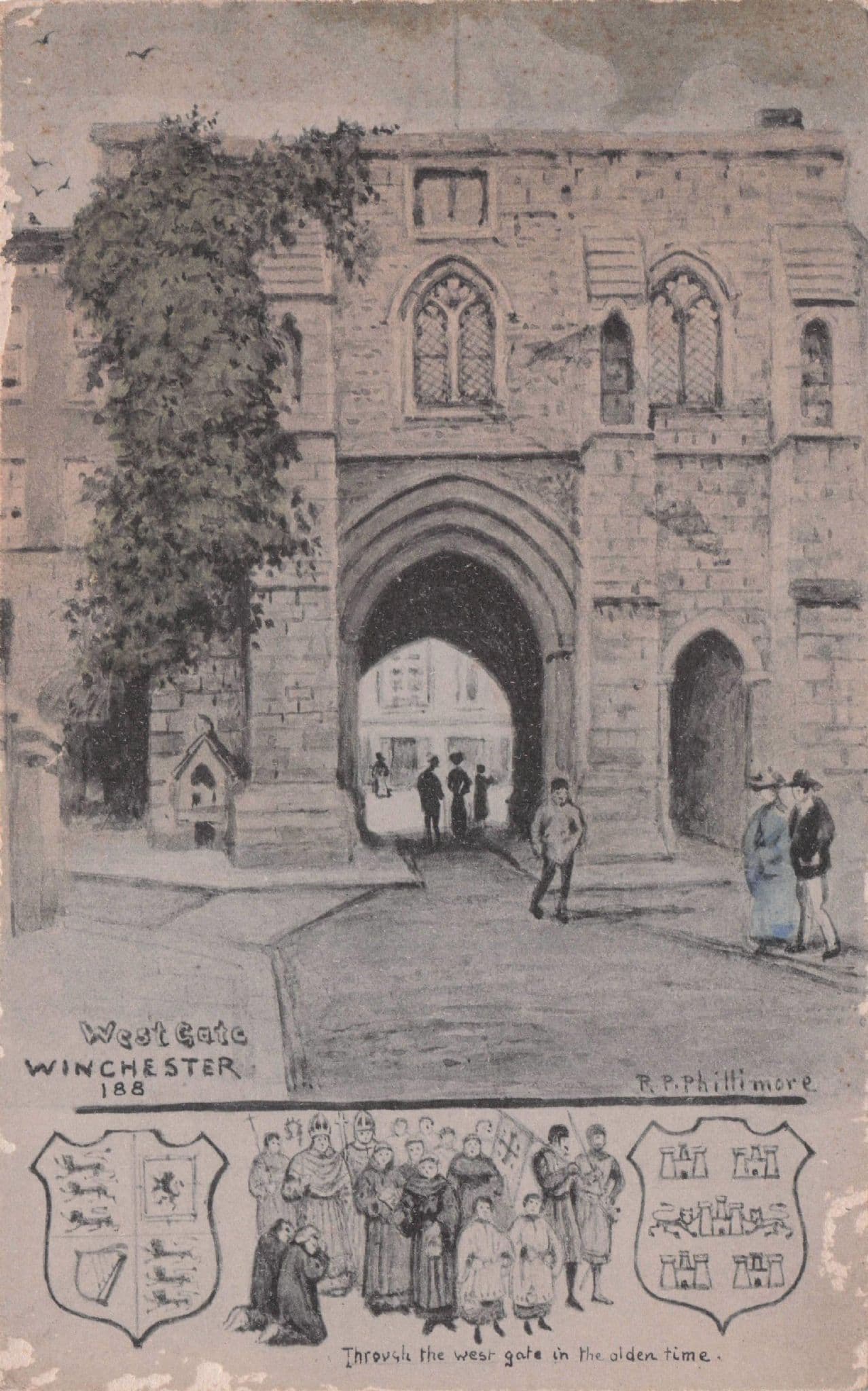 West Gate Winchester Monks & Rulers Phillimore Old Postcard