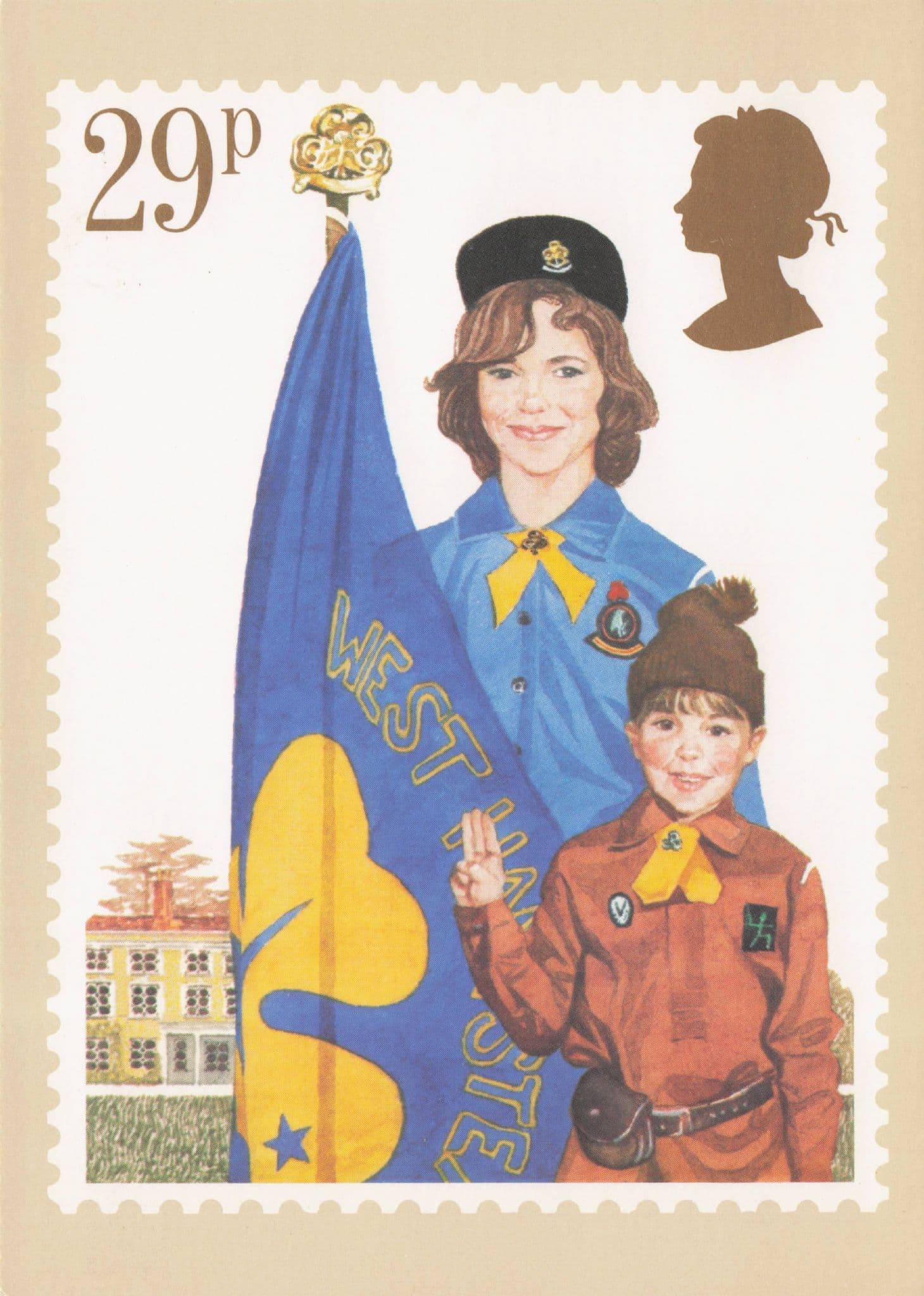West Hampstead London Brownies Girl Guides Flag Stamp Ltd Edn Postcard
