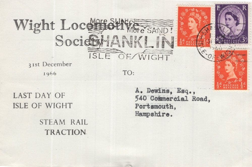 West Locomotive Society Isle Of Wight Train FDC Slogan Final Day