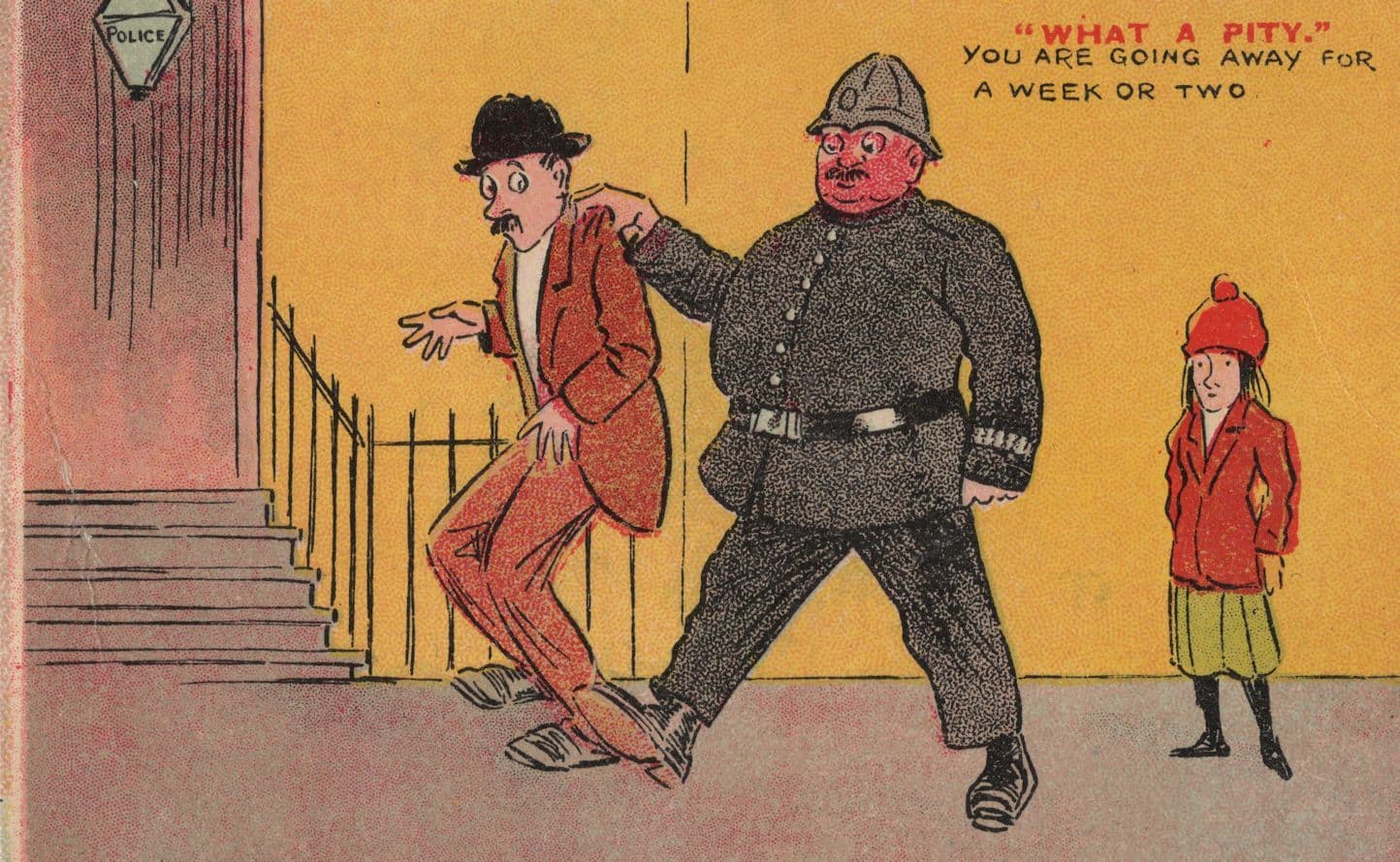What A Pity Policeman Arresting Man For Prison Comic Old Postcard