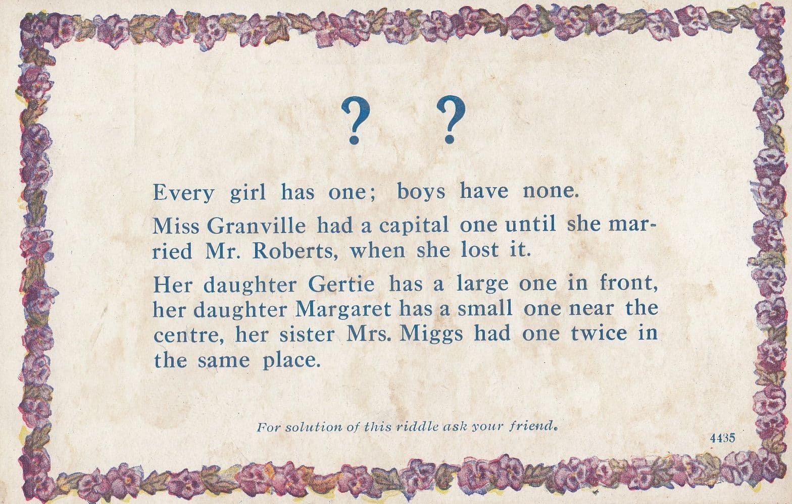 What Do Boys Have That Girls Dont Old Missing Riddle Postcard