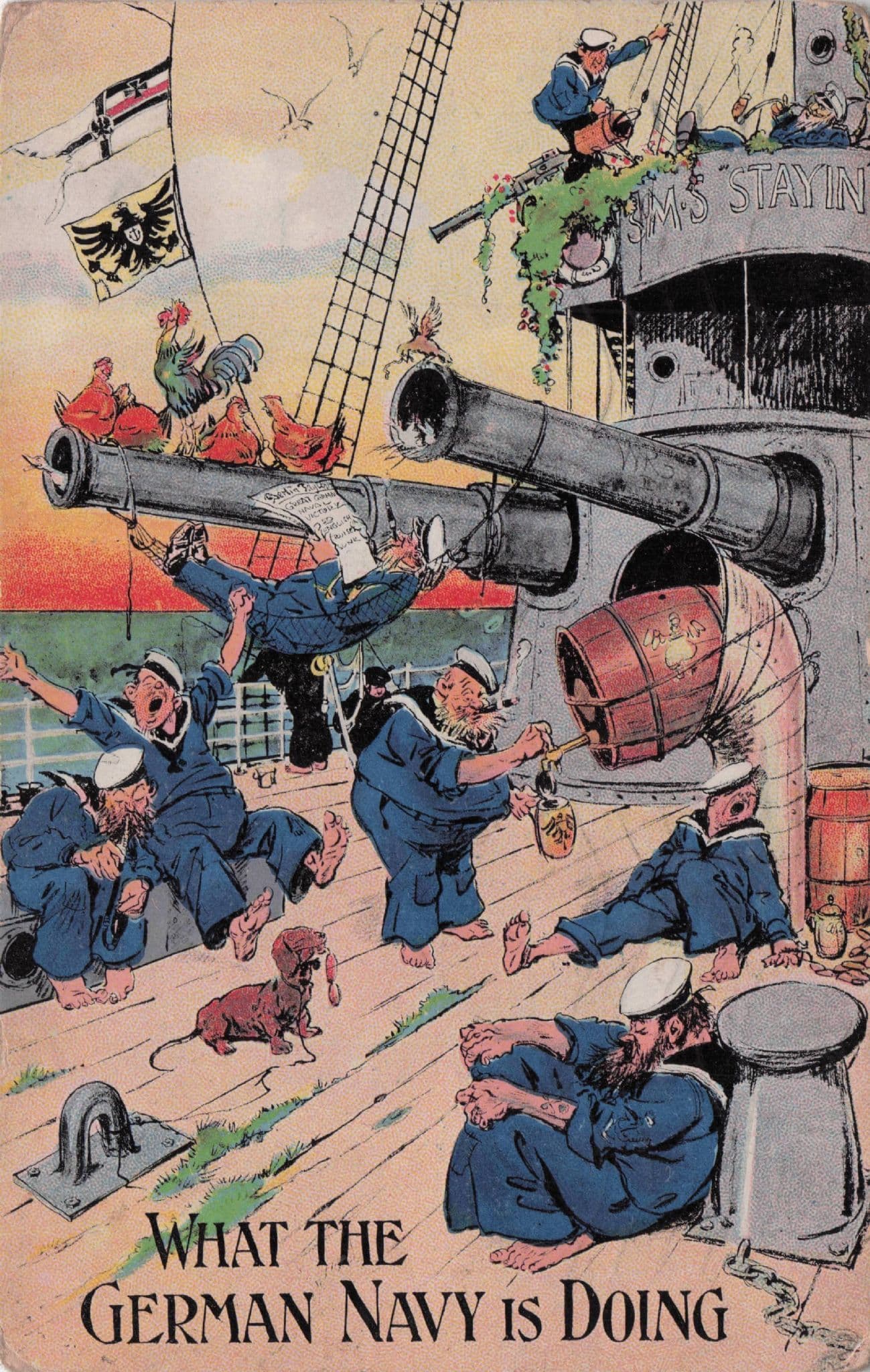 What The German Navy Is Doing WW1 Ship Military War Comic Postcard