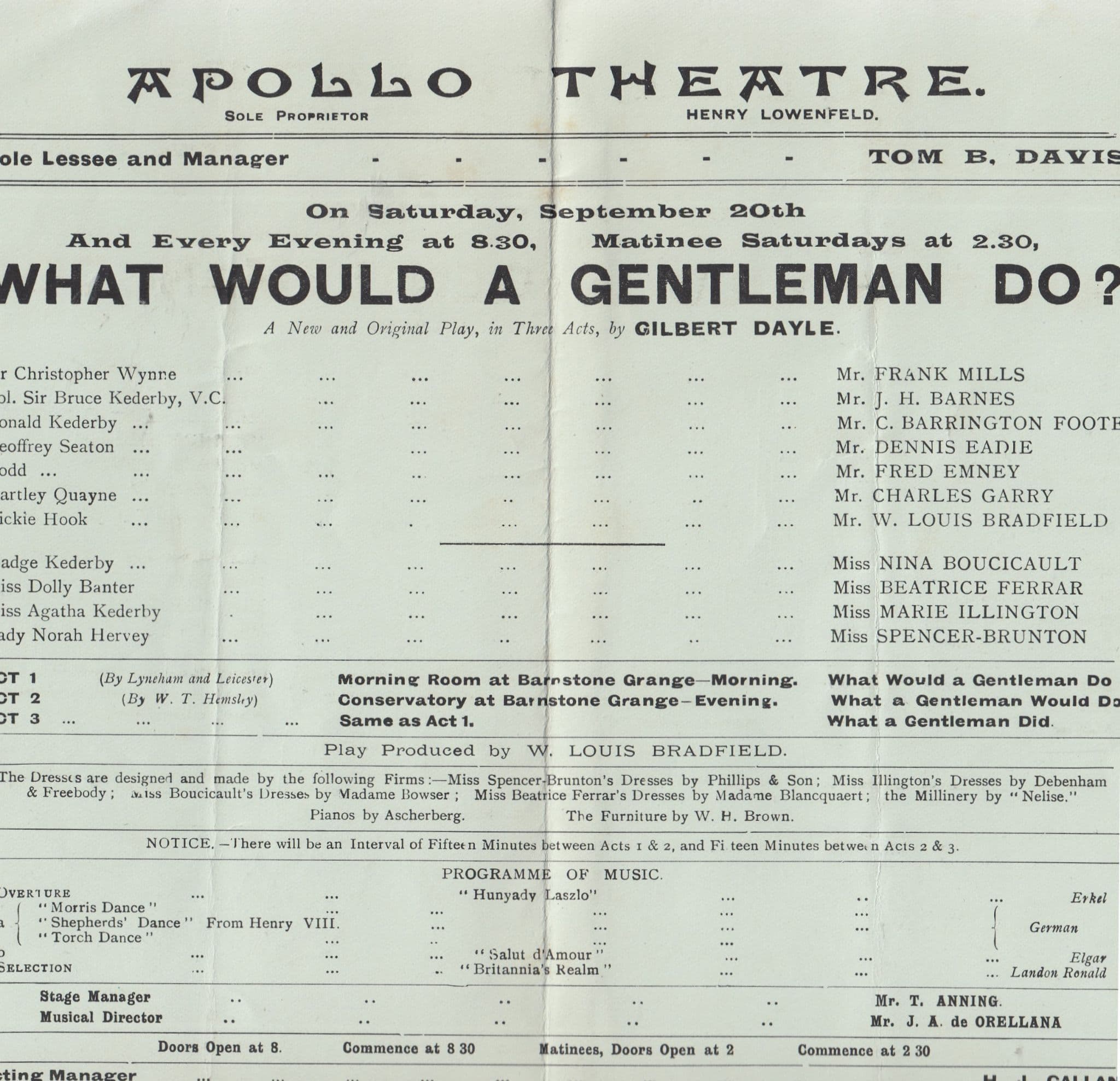 What Would A Gentleman Do Upper Class Play Apollo Upper Class Theatre Programme