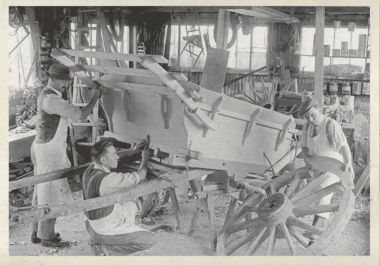 Wheelwrights at Work in Thurston 1940s Norfolk Craft Postcard