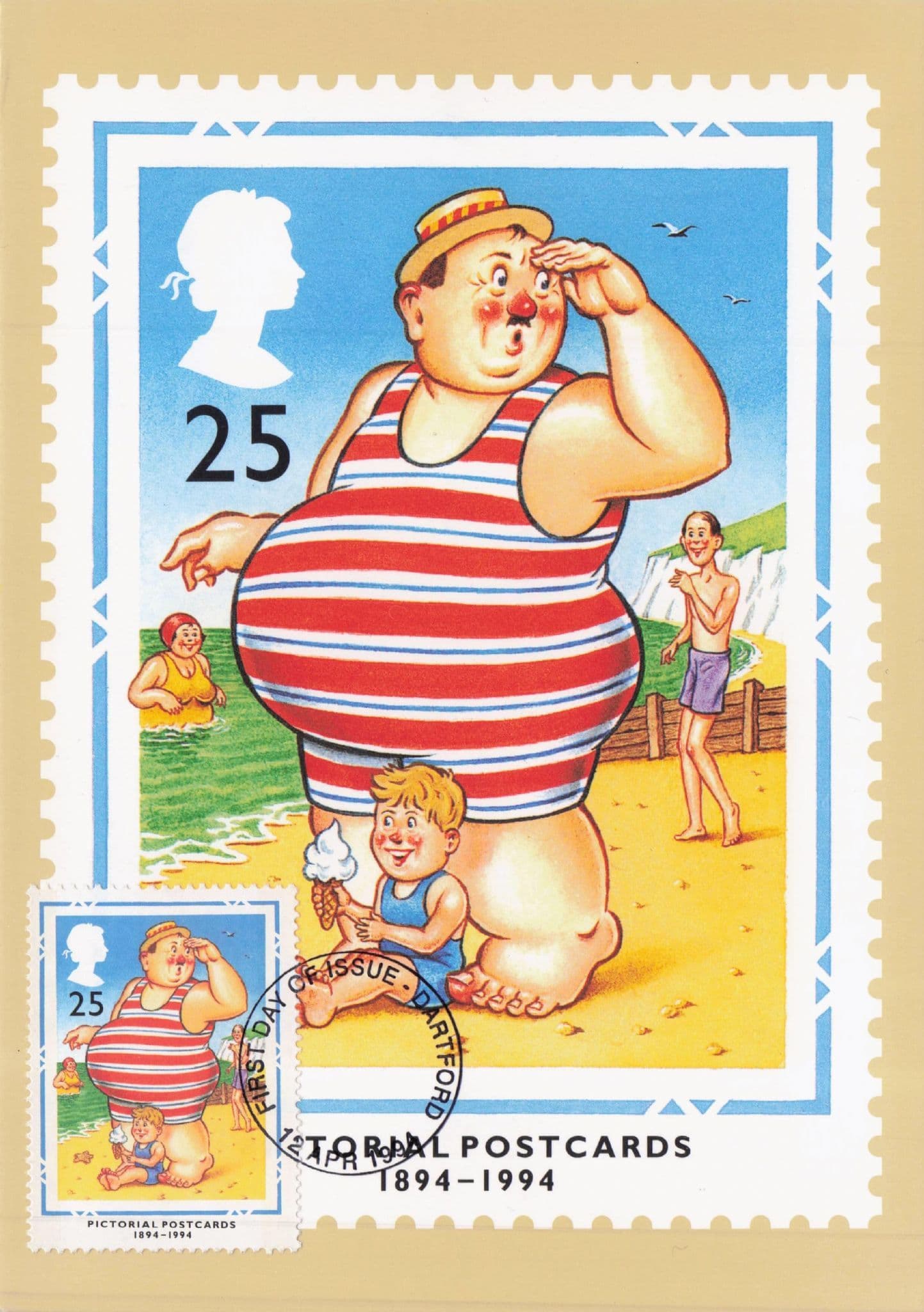 Where's My Boy Dad Beach Old Comic Royal Mail First Day Cover Postcard