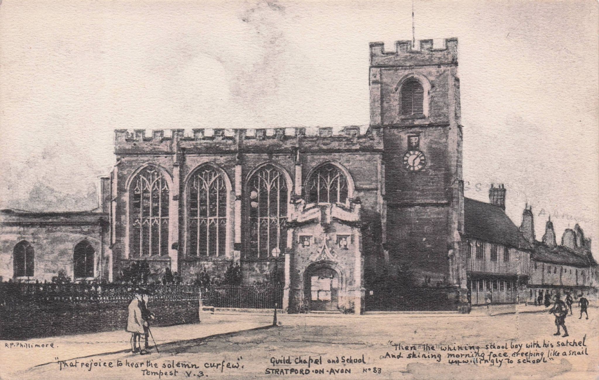 Whining Boy Guild Chapel & School Stratford On Avon Phillimore Postcard