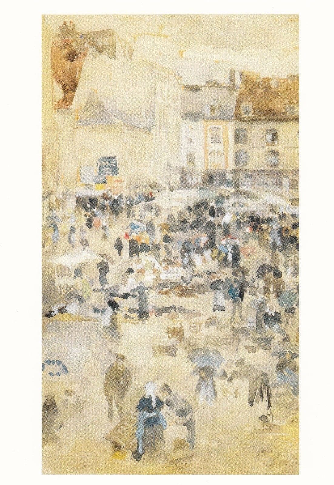 Whistler Market Place In Dieppe Fish Traders Stalls Victorian Painting Postcard