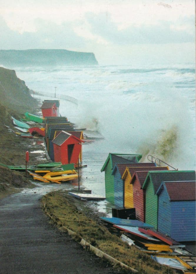 Whitby Yorkshire Beach Hut Devestation High Tide Damage Disaster Postcard