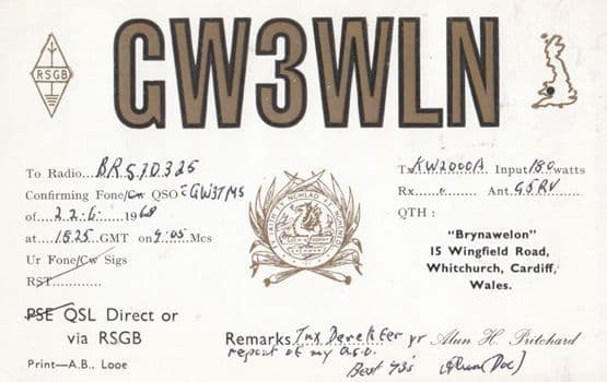 Whitchurch Wales QSL Amateur Radion Station Postcard
