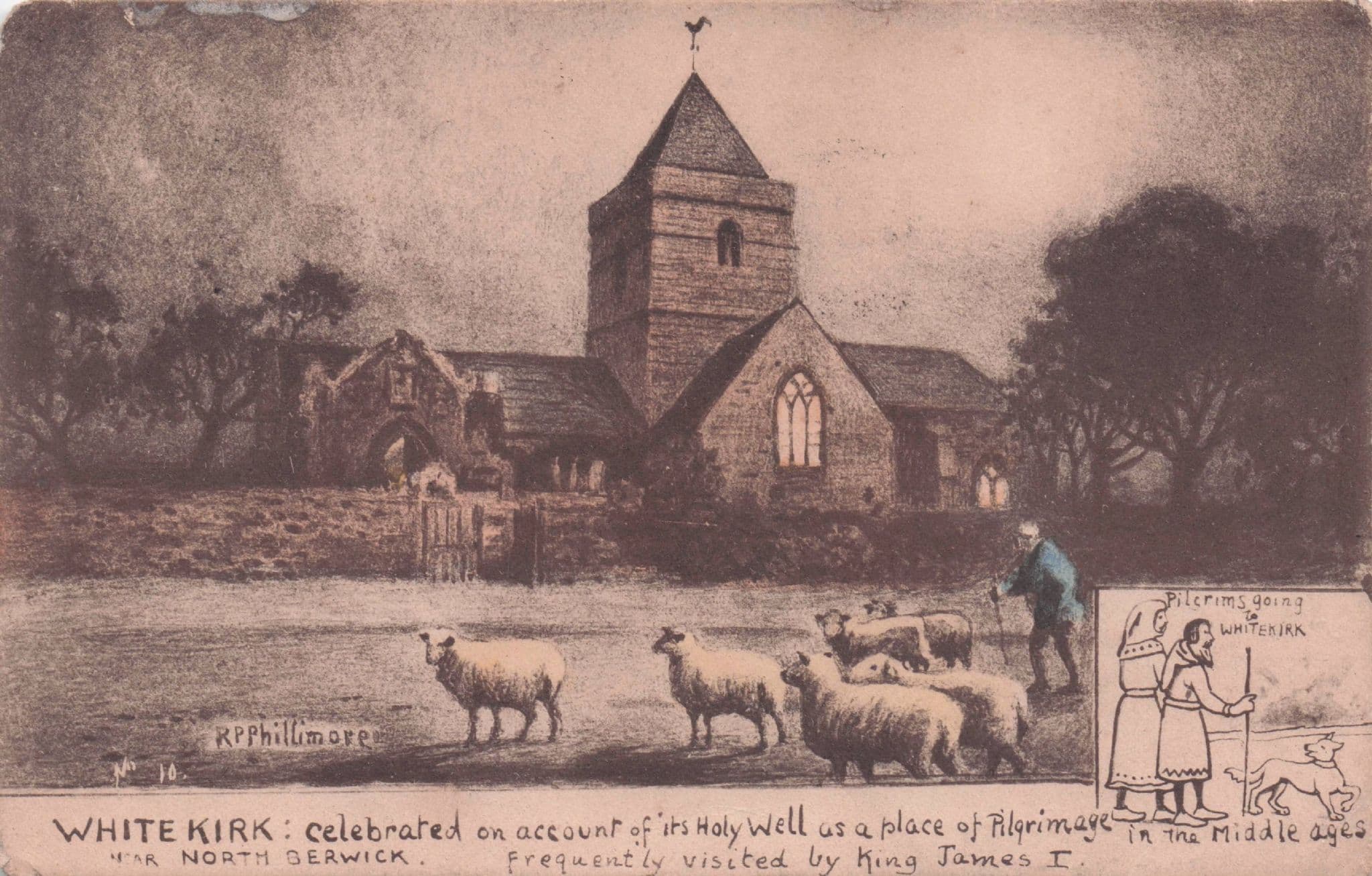 White Kirk Pilgrims Medieval Pilgrimage Scotland Rare Old Phillimore Postcard
