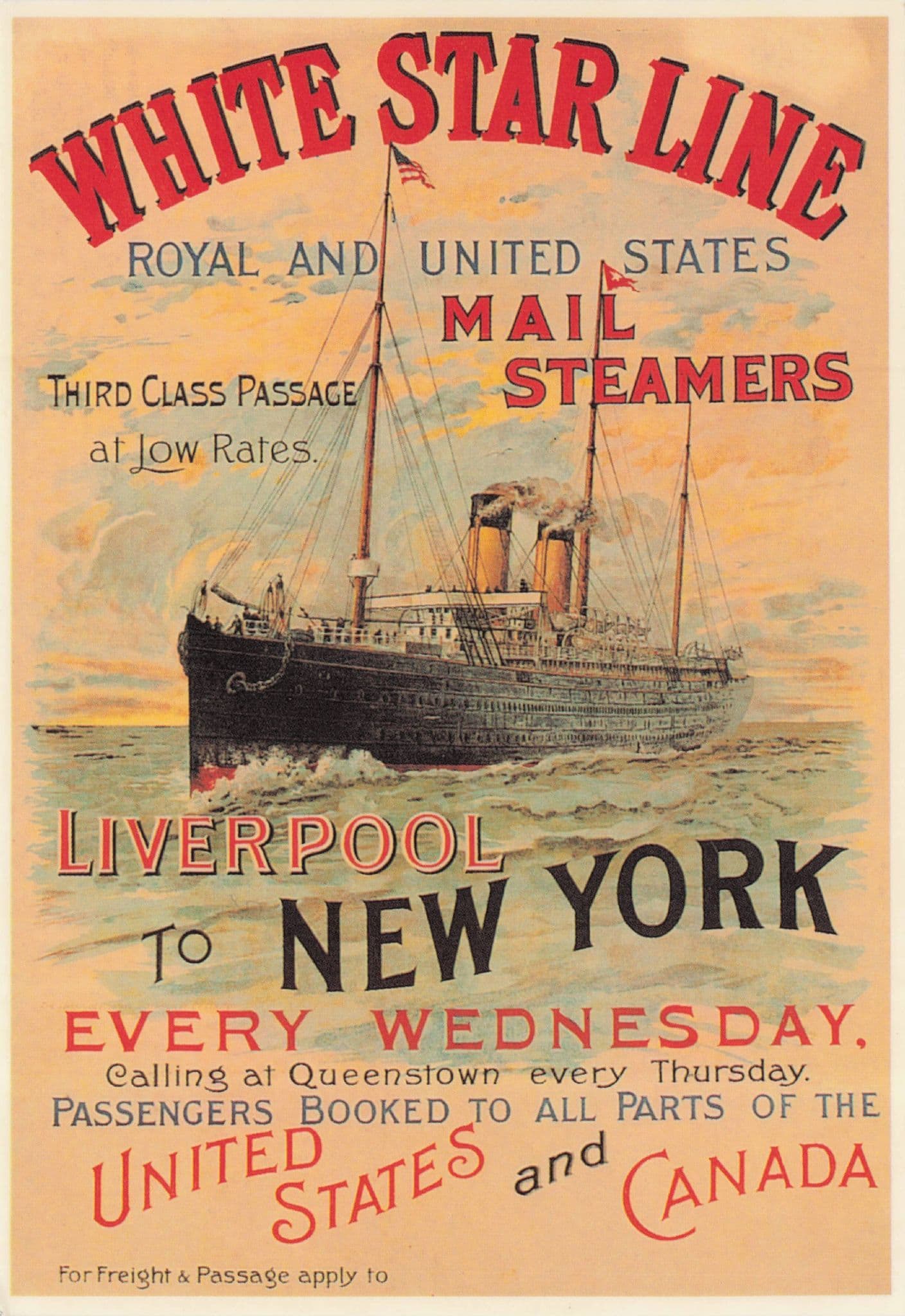 White Star Line Mail Ship Steamers Ships Transport Poster Postcard