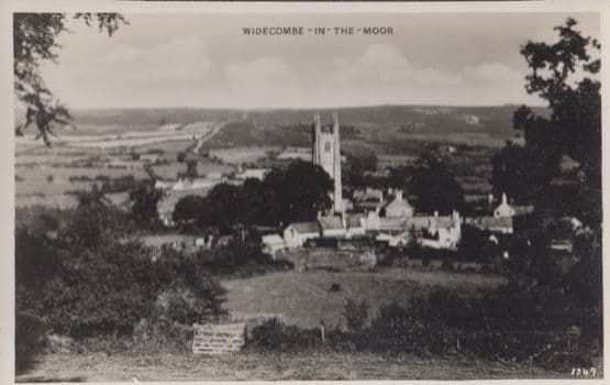 Widecombe In The Moor Church Farmland Landscape View Vintage Real Photo Postcard