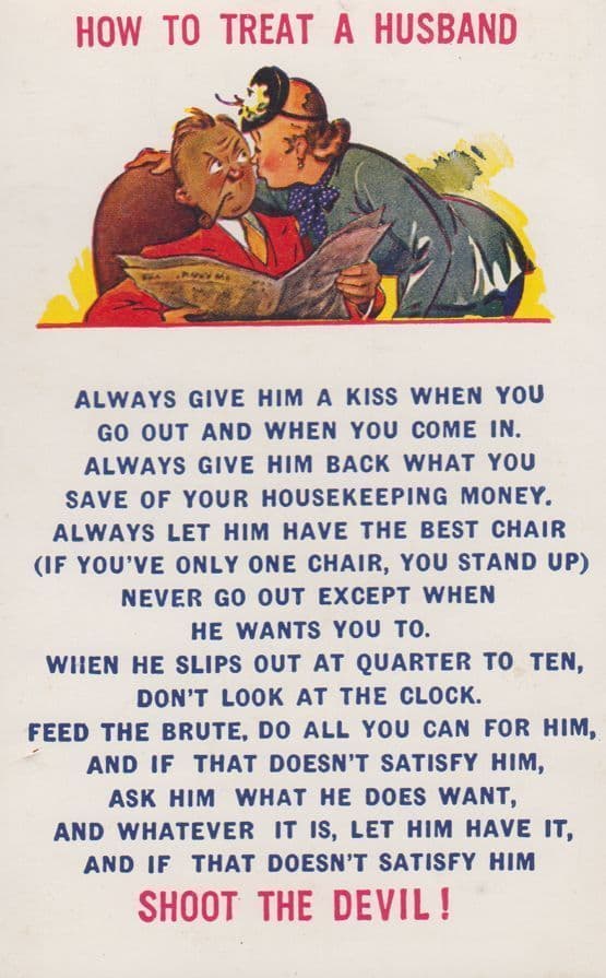 Wife Battering Revenge How To Treat a Husband Comic Humour Postcard