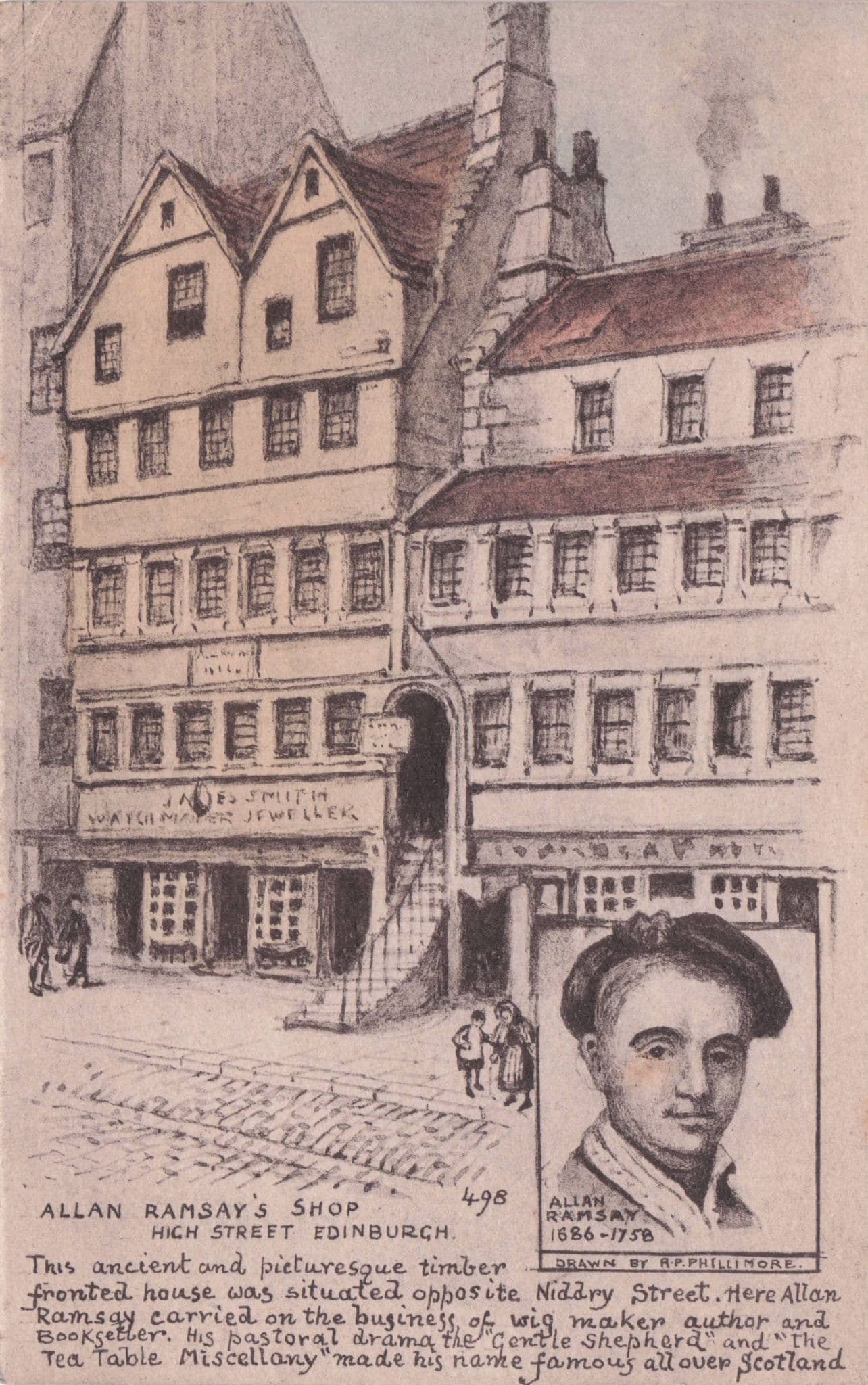 Wig Maker Book Author Allan Ramsay's Shop Edinburgh Phillimore Old Postcard