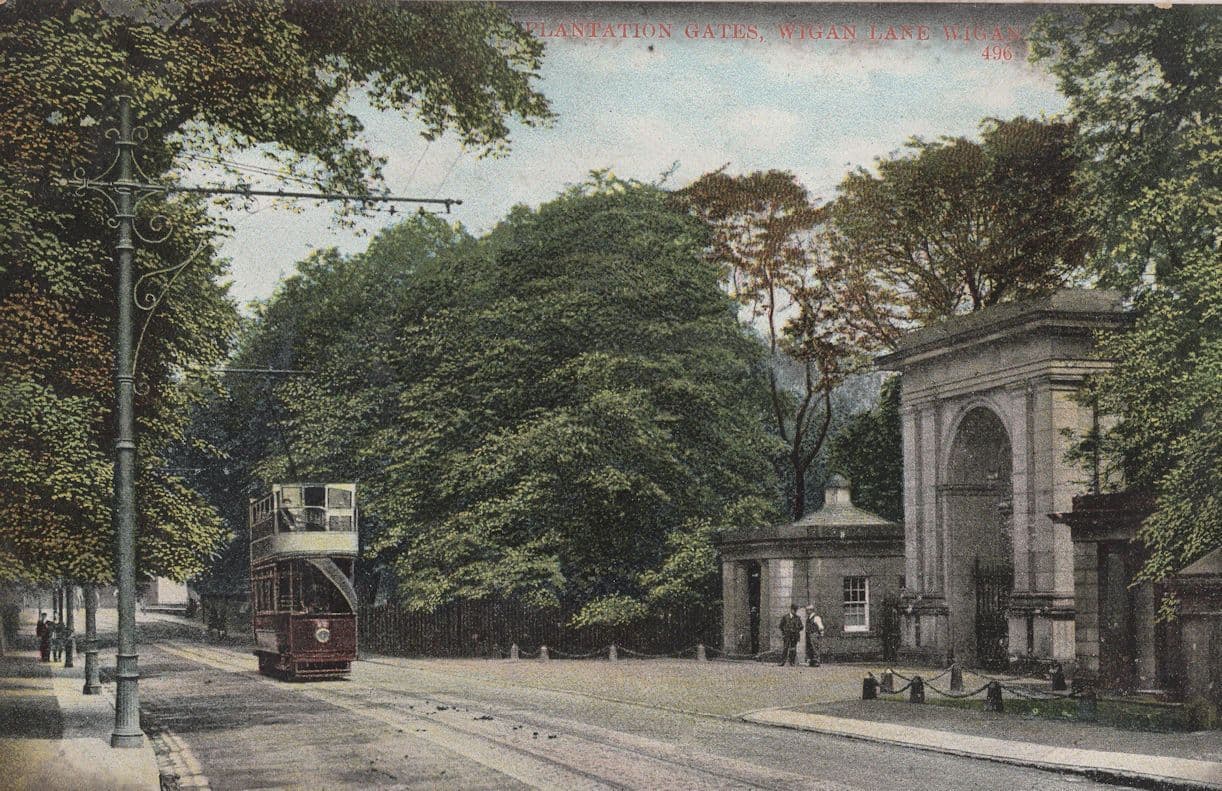 Wigan Bus at Plantation Gates Wigan Lancs Antique Postcard