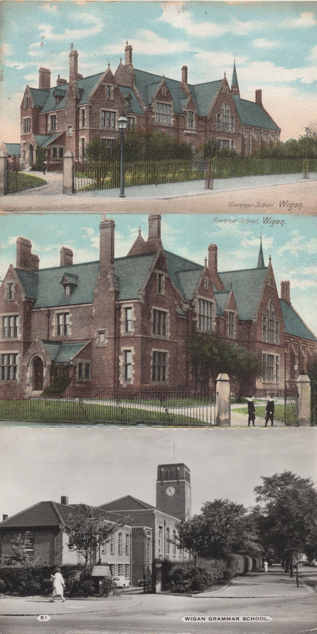 Wigan Lancashire Grammar School Pupils Clock 3x Old Postcard s