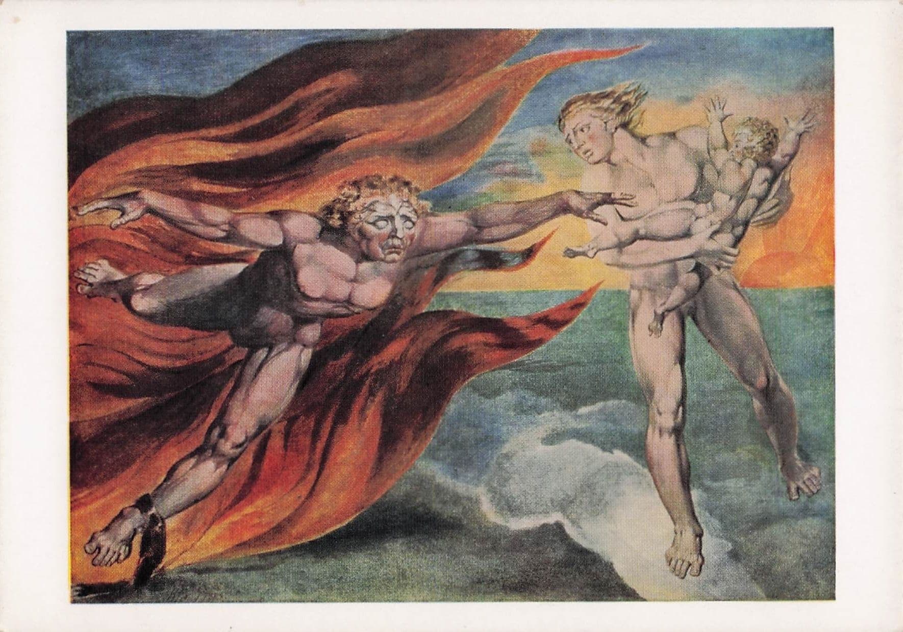 William Blake The Good & Evil Angels Tate Gallery Painting Postcard