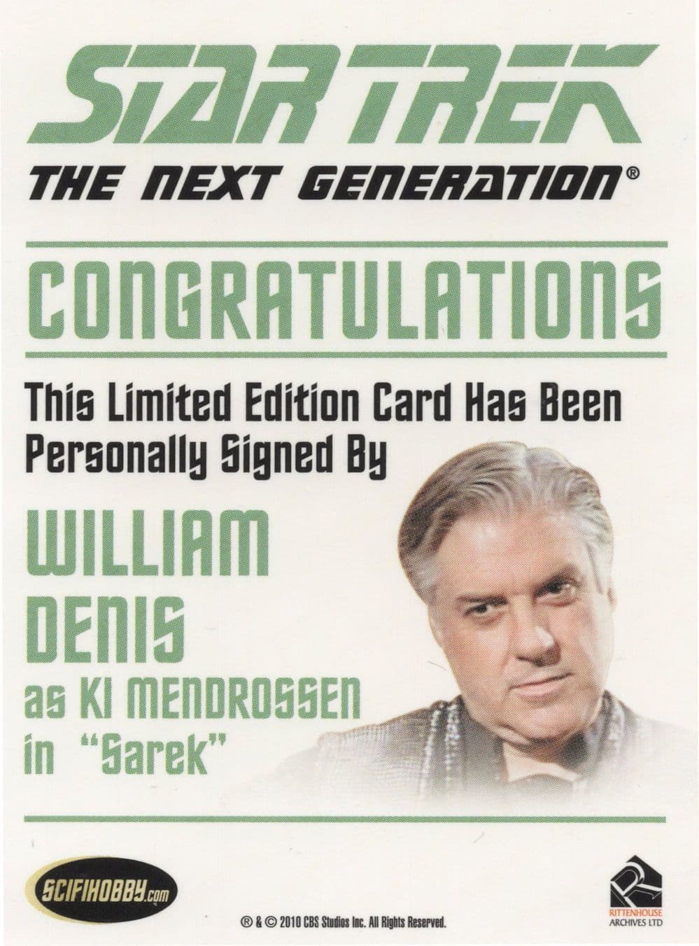 William Denis Star Trek Signed Autograph Photo Trading Card
